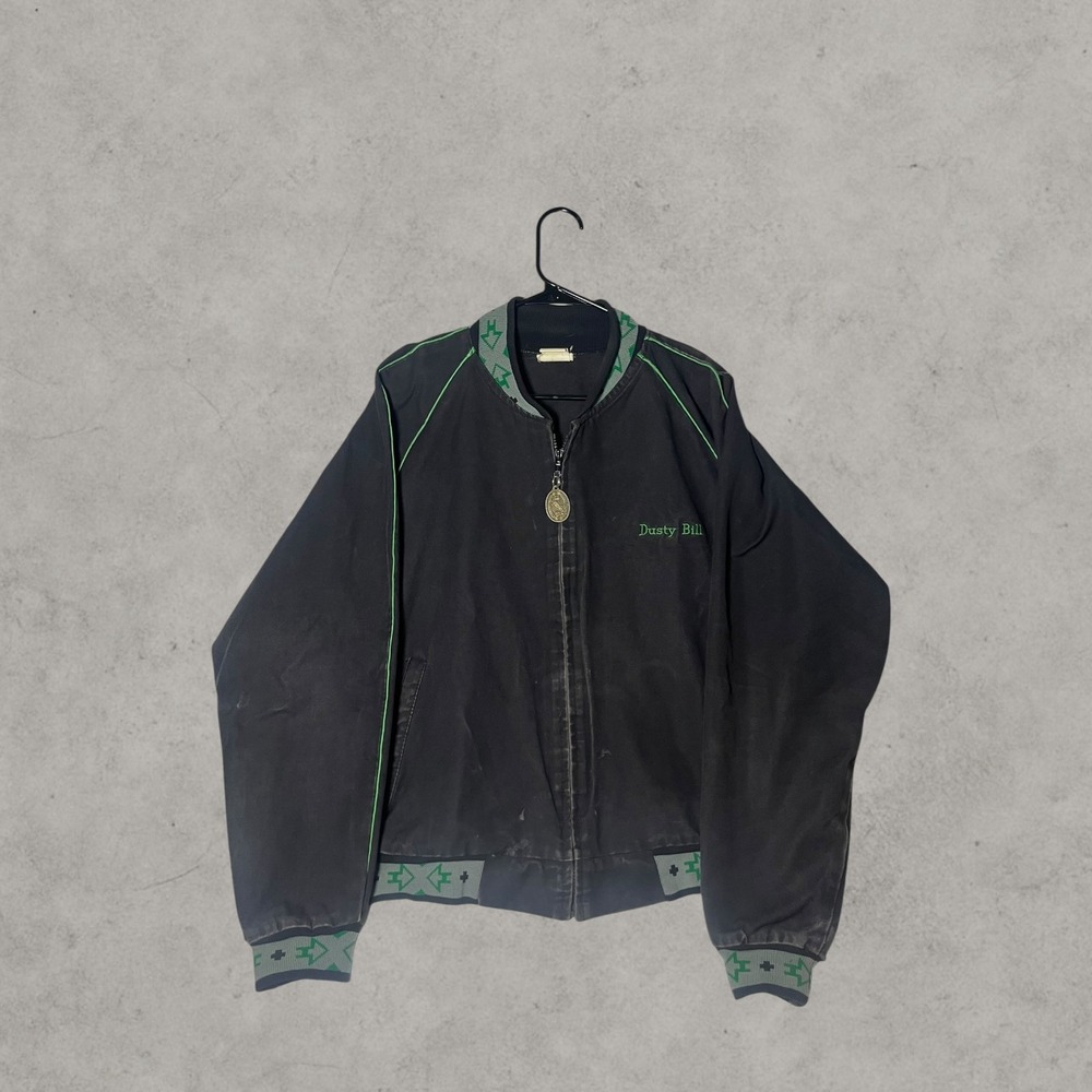 Vintage Dusty Bill Rodeo Jacket Black Green Western Canvas Bomber Mens Medium